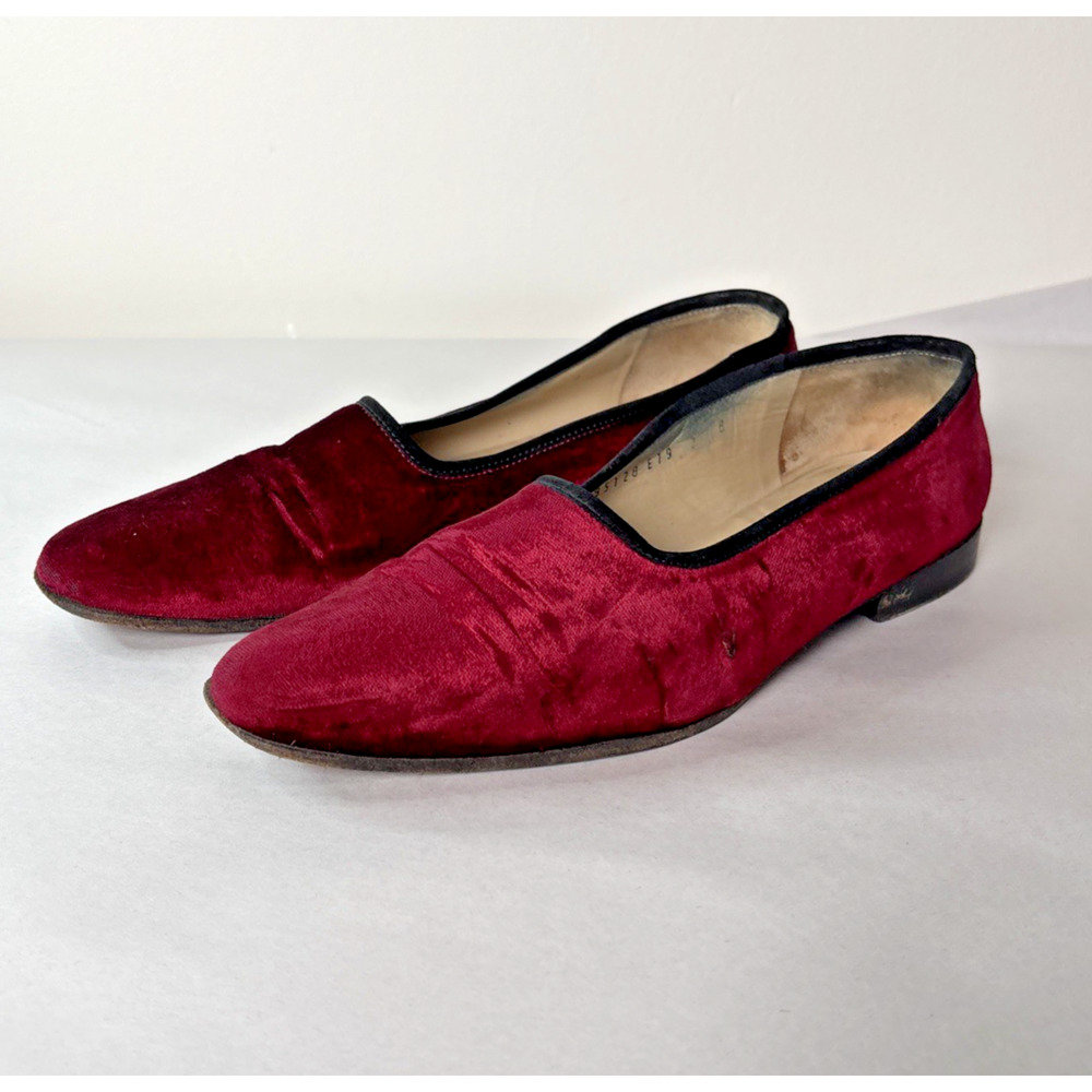 Salvatore Ferragamo Womens Red Velvet Loafers 7 Designer Dark Romantic Gothic